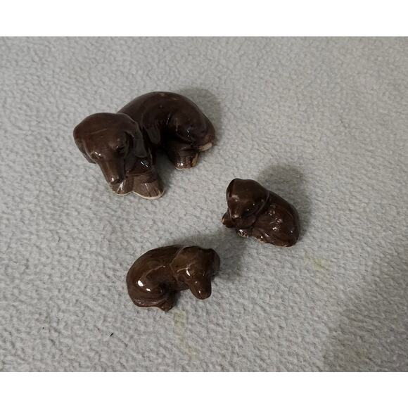 Set 3 Vintage Japan Dachshund Dog Glazed Pottery Brown Mom and Babies - Picture 3 of 8